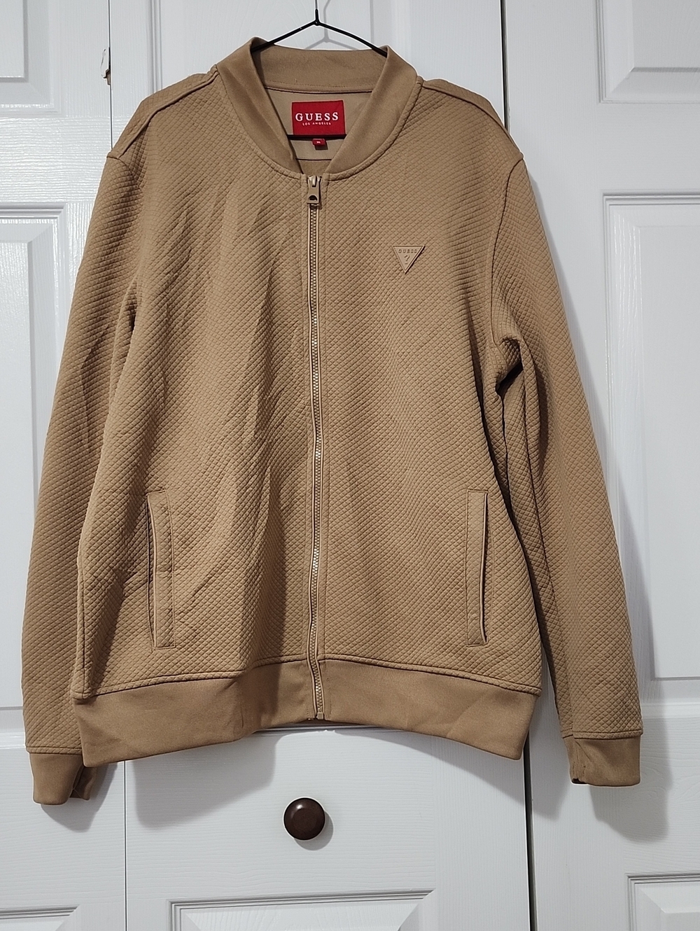GUESS Men's Beige Quilted Bomber Jacket